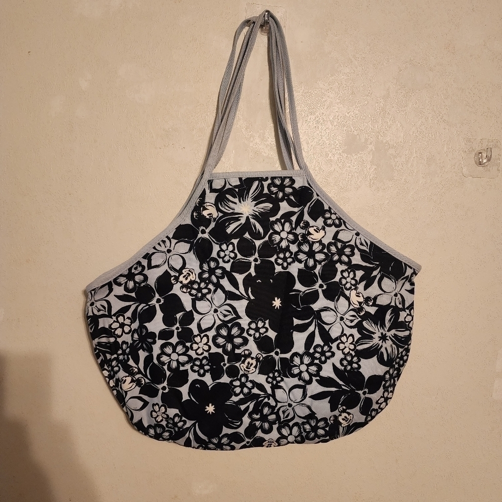 Disney Mesh Lined Disney Mickey Mouse Tote Bag Blue Floral Tropical